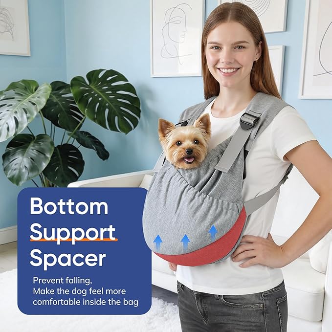 Supet Dog Sling Carrier, Hands Free Adjustable Puppy Pouch Carrier, Soft Wearable Pet Front Bag for Dachshund & Teacup Dogs, Anti-Anxiety Chest Carrier with Back Pain Relief (Grey, Plus)