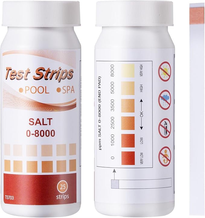 SuperCheck Salt Test Strips for Testing Sodium Chloride Content in Pool and Spa, 0-8000 ppm, Saltwater Pool Test Strips, Measure Salt Level in Saltwater Chlorine Generator Pool System, Salt Test Kits