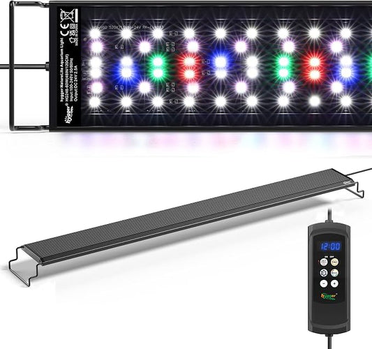 hygger Aquarium Light, 60W Full Spectrum Fish Tank LED Light, 24 H Remote Control Adjustable Timer, Brightness and Color, Extendable Bracket, Power-Off Memory Plant Growth Lamp, Fits 48-52 Inch Tank