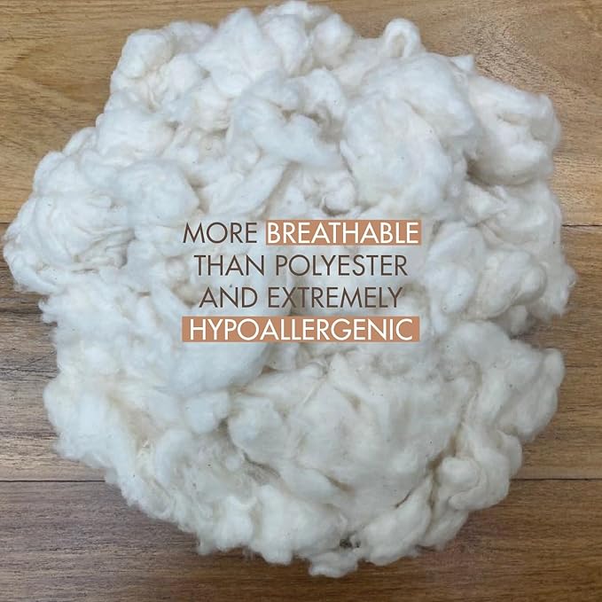 Cotton Stuffing By The Pound - Raw Natural Cotton Filling, Premium Cotton Fiber Fill, Combed Cotton for Pillow Stuffing, Dolls, Stuffed Animals, Nesting Material for Birds, Cotton for Stuffing (1 LB)