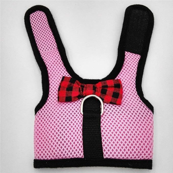 Rabbit Harness with Leash Adjustable Soft Mesh Vest Harness for Bunny Kitten Guinea Pig Rat (L, Pink)