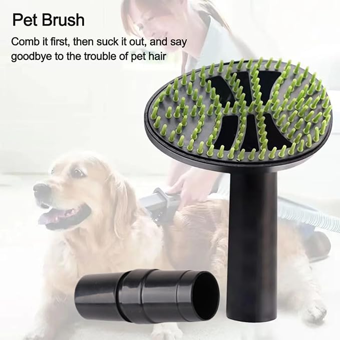 Pet Vacuum Brush - Removes Loose Hair Gently, 2 Head Attachment Kit + Pressure Relief Hole, Suction Control Design, Durable PP plasticc Body + Lightweight 160g - | for Long Haired Dog & Cat Coat Care