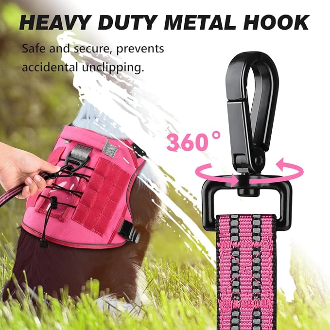 WINGOIN Dog Leash for Large Medium Small Dogs, Heavy Duty Dog Leashes with Double Handle, Poop Bag Holder, Car Seat Belt Buckle, Reflective Tactical Pet Lead for Walking, Training (Pink, 6FT)