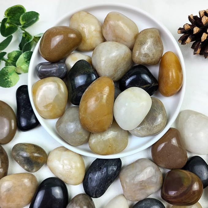 5lbs Pebbles for Indoor Plants, 1-2 Inch Mixed Color High Polished River Rocks Outdoor Decorative Stones Vase Filler Fish Tank Aquariums Landscaping Garden Outdoor and Indoor DIY