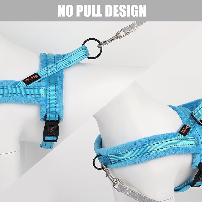 Didog Soft Flannel Padded Dog Vest Harness, No Pull/Quick Fit Reflective Dog Strap Harness, Easy for Training Walking (M:Chest 22-26", Blue)