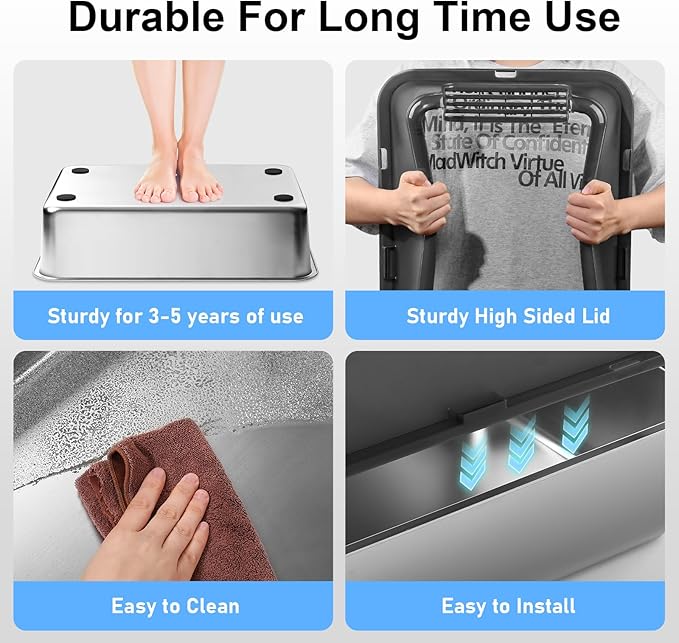 Marchul 2 Pack Stainless Steel Cat Litter Box with Litter Scoop Holder, XL Litter Boxes with Metal Scoop, Litter Mat, Easy to Clean for Indoor Big Cats,High Sides, Multicat Home,Anti-Urine Leakage