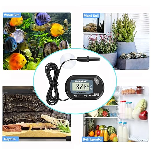 AQUANEAT Aquarium Thermometer, Fish Tank Thermometer, Digital Temperature Test, with Large LCD Display (3 Packs)