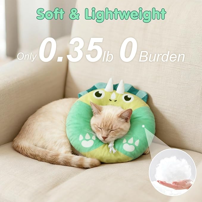 BEAUTYZOO Cat Cone Collar Soft, Cat Donut Recovery Collar After Surgery to Stop Licking, Kitten E Collars Neck Pillow Cone, Adjustable Elizabeth Pet Collars for Puppy Small Dogs, Green Triceratops S