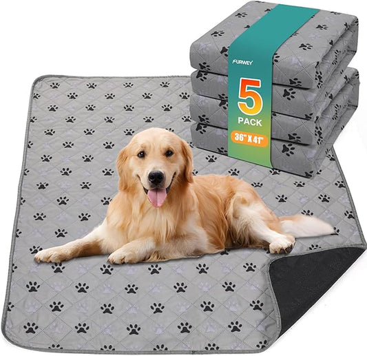 FURWEY 5 Pack Large 36"X41"Washable Pee Pads for Dogs Super Absorbent Dog Training Pads Non-Slip Waterproof Pet Training Pads Mats Whelping Pads for Dogs Cats Puppy