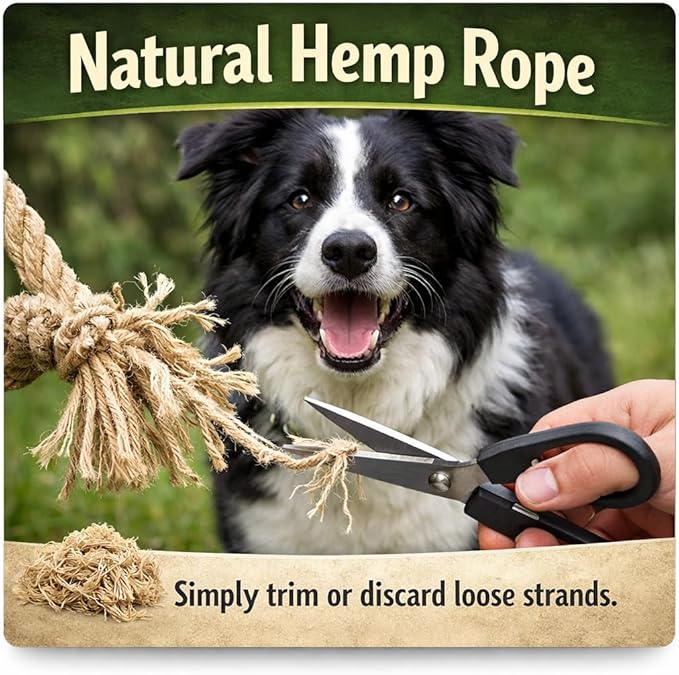 Natural Hemp Rope Dog Toy, Eco-Friendly Tug Toy for Interactive Play & Fetch, Safe Non-Toxic Alternative to Synthetic Rope Toys, Light to Moderate Chewers, Medium