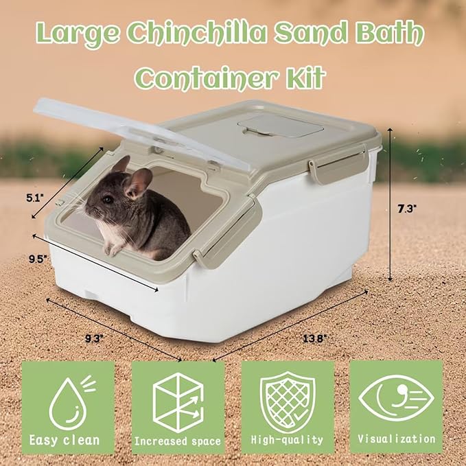 Extra Large Chinchilla Sand Bath Container Kit, Plastic Chinchilla Dust Bath House with Wash and Care Accessories, Dust Bathtub for Chinchillas Hamster Hedgehog Guinea Pig and Other Small Animals