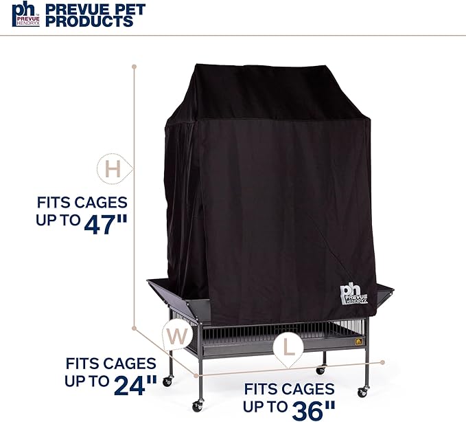 Prevue Pet Products Large Bird Cage Cover - Good Night Cage Cover, Bird Accessories, Blocks Light, Breathable Nylon Fabric, Fits a Variety of Cage Sizes - Black, Size Large