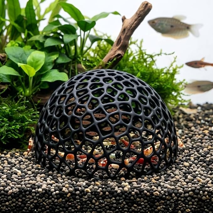 JIJI&ZEZE Anti-Predation Shrimp Hideout Dome, Black Honeycomb Lattice Aquarium Shelter Cave, Breeding & Molting Hideaway for Small Fish, Shrimp Fry, Fish Tank Decor Ornament