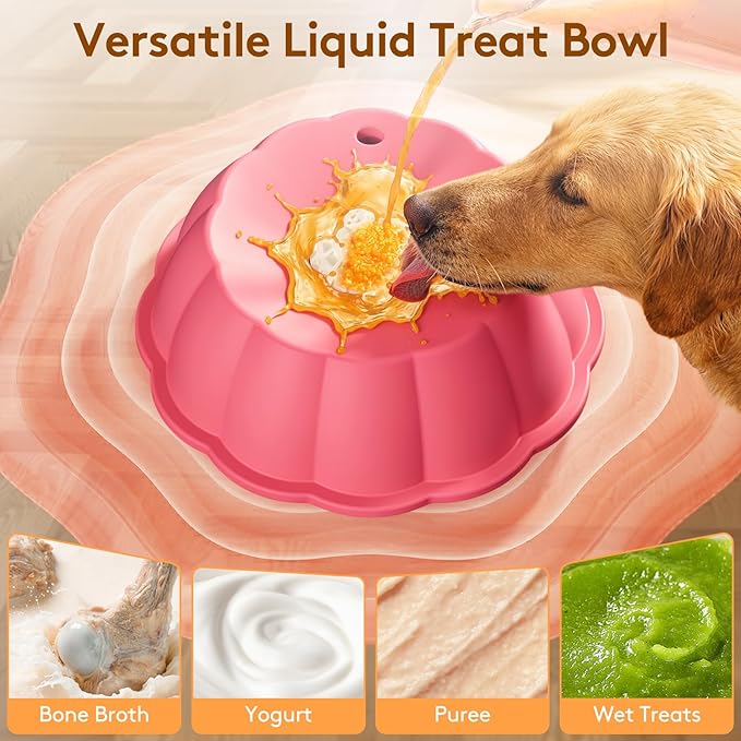 Slow Feeder Dog Bowls for Liquid Treat, Entertained Ball Dog Lick Bowl, Non-Slip Bone Broth Dog Licking Toys, 4/5 Cup Yogurt Dog Slow Feeder Bowl for Dietary Supplement/Post-op Nutrition (Pink)