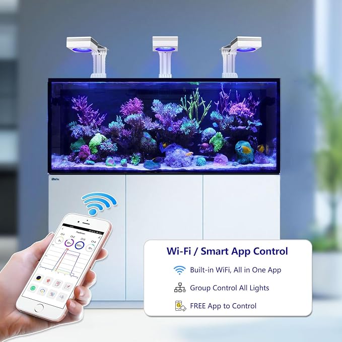 PopBIoom RL90 WiFi LED Aquarium Light, Reef Aquarium Lighting Full Spectrum for Marine SPS LPS Corals Saltwater Fish Tanks, APP Fully Programmable (RL90 with Arm Kit)