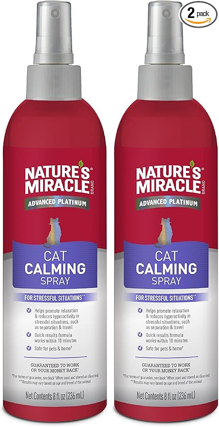 Nature's Miracle Cat Calming Spray,8 Ounces,Stress-Reducing Formula for Cats,(Pack of 2)
