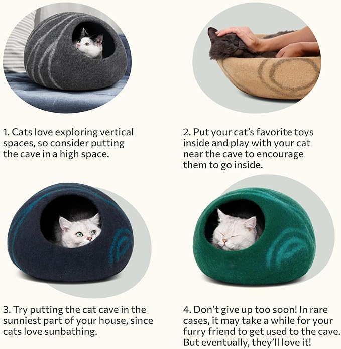 MEOWFIA Cat Cave – Premium Felt Cat Bed for Indoor Cats, Handmade Merino Wool (Cloud Nap Blue, Large)