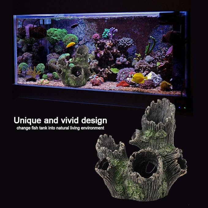 Tyenaza Aquarium Driftwood Decoration, Driftwood Resin Crafts Ornament for Aquarium Decoration Fish Tank Wood with Holes & Aquarium Caves Fish Tank Wood Decor(ST-004A)