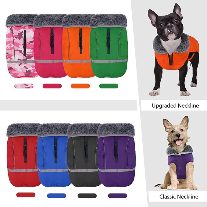 QBLEEV Warm Reflective Jacket, Waterproof Winter Coat With Turtleneck for Cold Weather, Thick Fleece Snowsuit Christmas Vest Pet Apparel for Small Medium Large Dogs 2XL