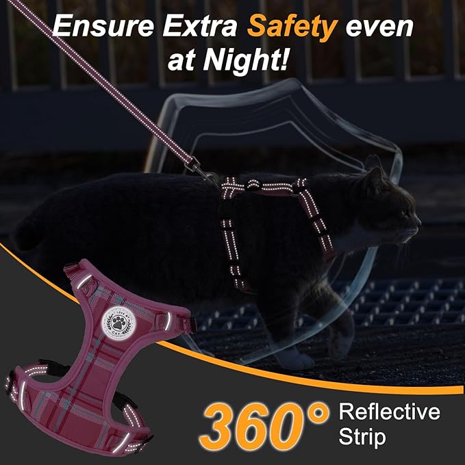 BEAUTYZOO Cat Harness and Leash Set for Walking Escape Proof, Neck Release Adjustable Harness for Kitten Puppy Small Medium Large Cats, Soft Cute Easy Control Small Cat Harness for Cats Boy and Girls