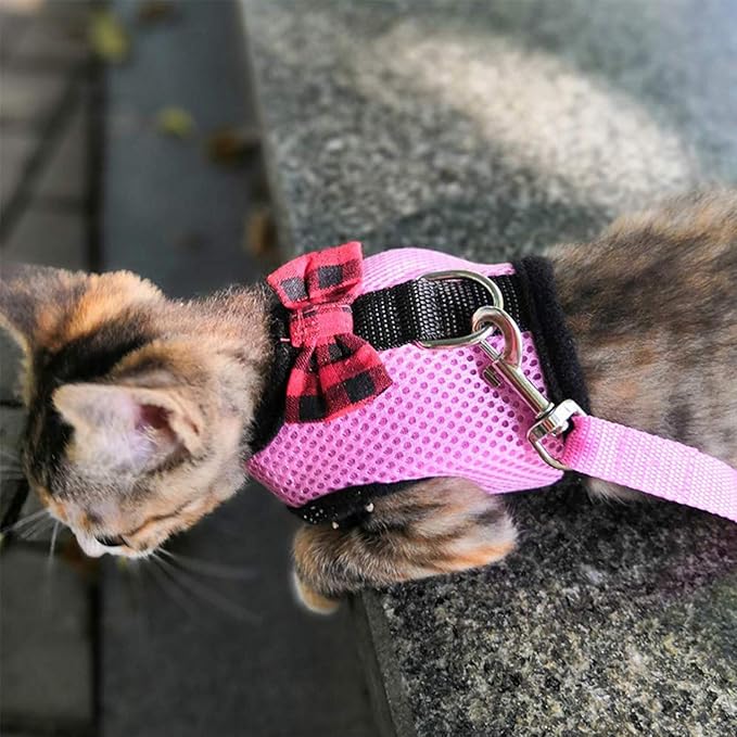 Rabbit Harness with Leash Adjustable Soft Mesh Vest Harness for Bunny Kitten Guinea Pig Rat (S, Pink)