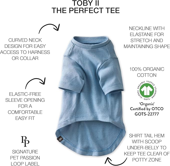 Pet Passion Toby II - The Perfect Tee, 3 Pack Short Sleeve Pet T-Shirt 100% Organic Cotton Tees Clothes for Small, Medium, Large Dogs, Navy Ombre, Large (40-60 lbs)