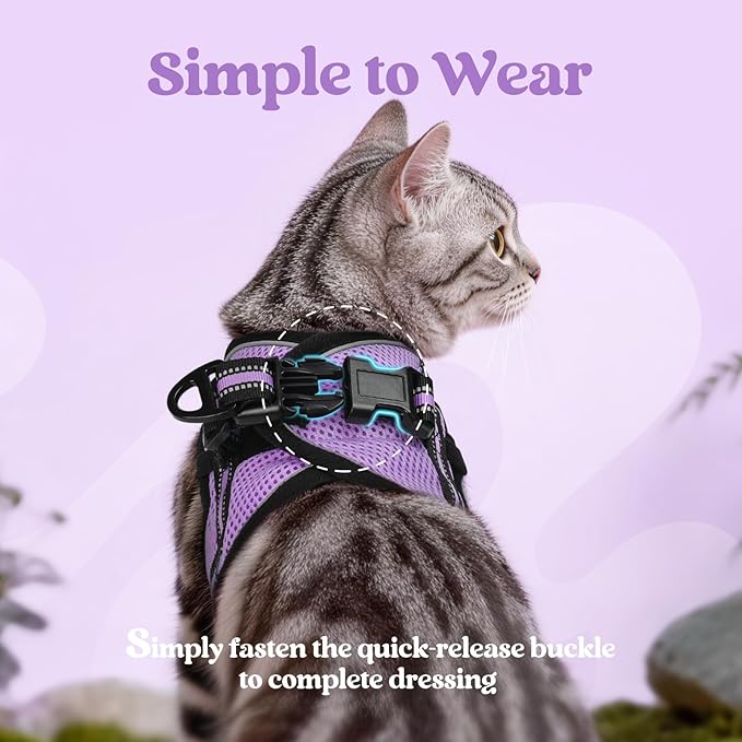 rabbitgoo Cat Harness and Leash Set for Walking Escape Proof, Adjustable Soft Kittens Vest with Reflective Strip for Cats, Comfortable Outdoor Vest, Light Purple, XL