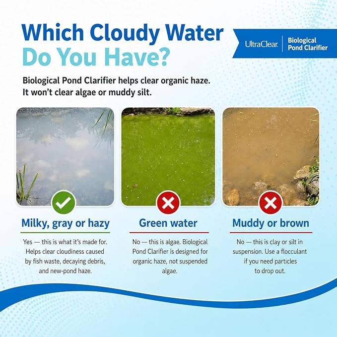 Pond Clarifier for Outdoor Ponds - Treats up to 80,000 Gallons - Concentrated Live Beneficial Bacteria - - Clears Cloudy Pond Water - Safe for Fish, Plants, Pets and People