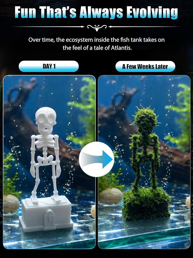 Dancing Skeleton Aquarium Bubbler, Halloween Fish Tank Decor(White) | Adjustable airflow with 1m hose & valve. Safe resin, for freshwater/saltwater tanks. Air pump not included.