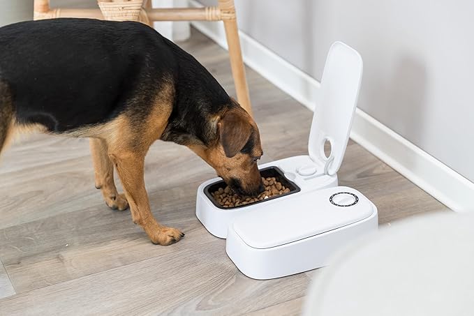 Trixie TX2 Automatic Food Dispenser, Two Food Bowls, Dual Timer, 48 Hour Timer, Battery Operated, White (Pack of 2)