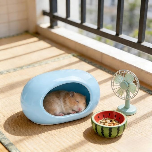 Ceramic Hamster Hideout Large Cool Summer Cute Guinea Pig Bed House for Dwarf Hamsters, Mices, Gerbils and Small Pets (Blue,M)