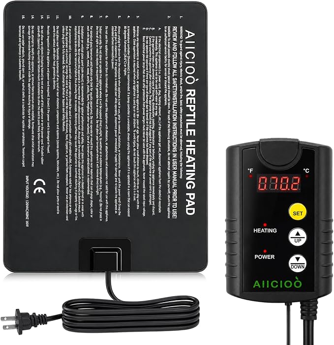 Aiicioo Under Tank Heater Thermostat - Reptile Heating Pad with Temperature Control Reptile Heat Mat for Combo Set for Hermit Crab Lizard Terrarium 16W