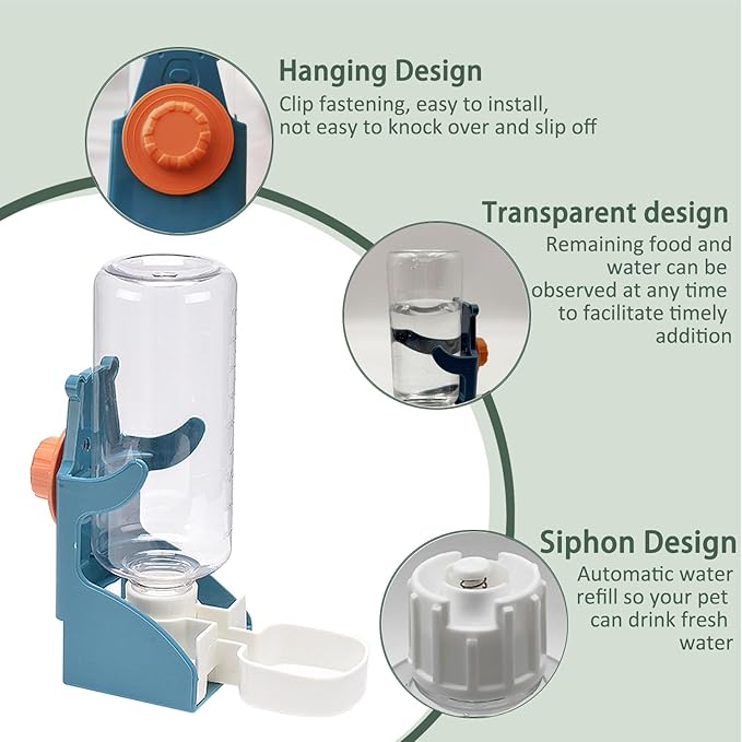 No Mess Bird Feeder Water Dispenser Set, Automatic Transparent Parrot Feeder Acrylic Parrot Food Container Drinker Cage Accessories for Small Birds Canary Parakeet Finch (Blue+Blue, 1)