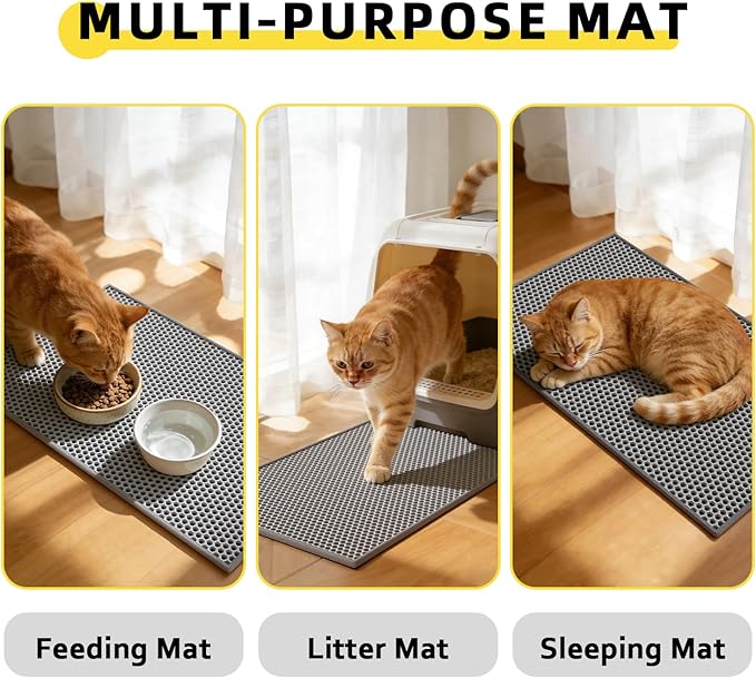 Cat Litter Mat, 15"X24" Small Double Layer Litter Trapping Mat, Waterproof/Urineproof, Easy to Clean Kitty Litter Mats for Floor, Scatter Control (Grey-1Pack)