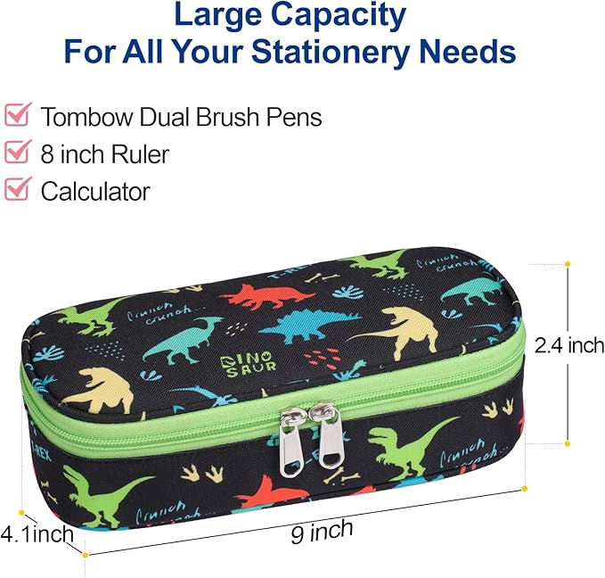 Bagseri 2pcs Clear Backpack for Boys - 15 Inch School Bag with Matching Pencil Case, Heavy Duty Transparent Bookbag for Kindergarten to Grade 2, Fits Folders, Black Dinosaur