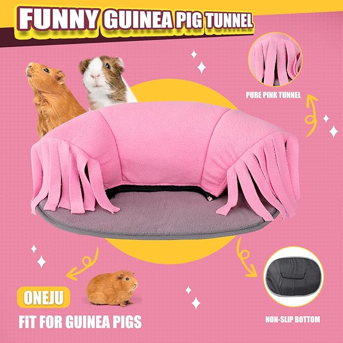 Guinea Pig Tunnel, 2-Way Tunnel for Guinea Pig, Hamster and Other Small Pets, Zip Design for Use and Storage, Pure Pink and Grey