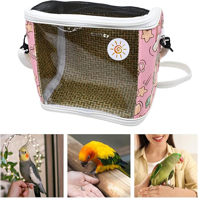 Bird Carrier Shoulder Bag Crossbody Bag Travel Parrot Cage for Trips Traveling Hiking, Pink