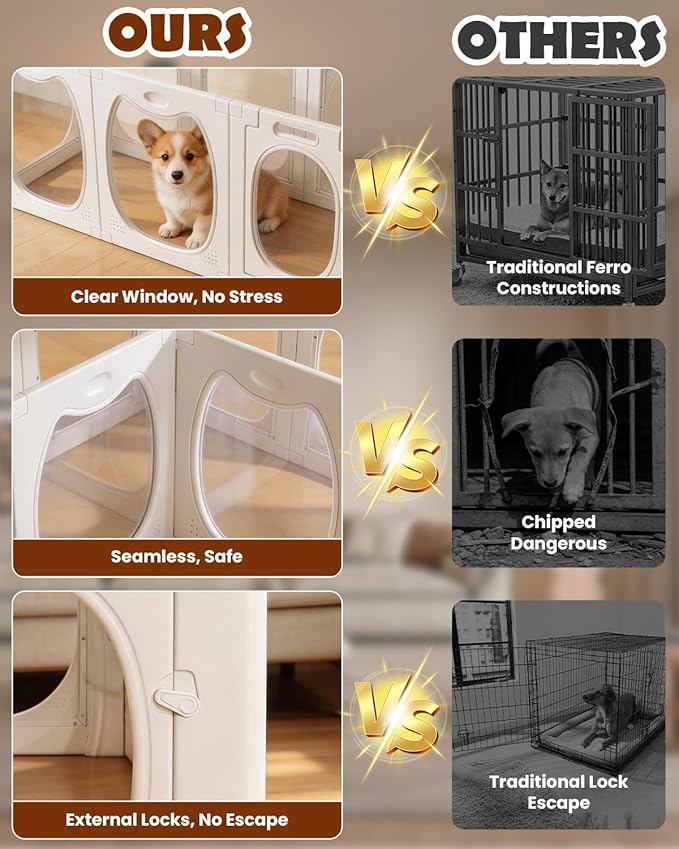 Deluxe Clear Acrylic Dog Playpen with Dual Doors, 10+2 Panel Puppy Playpen with Room Partition, 23.6" Transparent Pet Fence, Expandable, Easy Assemble, Non-Slip, for Multiple Pets/Small-Medium Dogs