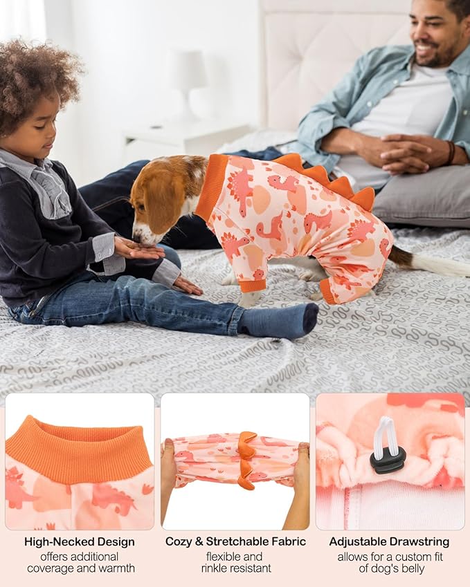 CuteBone Dinosaur Costume Dog Pajamas, Stretchy Spandex Crystal Velvet Sleepwear Coat for Small Dogs, Soft & Warm Pet Outfit Clothes for Cold Weather, Cozy Pullover Design COSP18XL