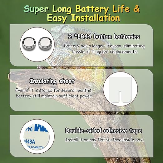 2PCS Reptile Thermometer and Hygrometer Gauge Adhesive Digital Terrarium Hygrometer Reptile Tank Accessories for Bearded Dragon Jumping Spider Leopard Gecko Lizard Ball Python Hermit Crab