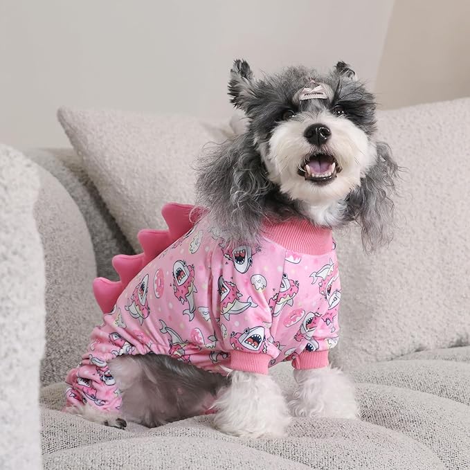 CuteBone Dinosaur Costume Dog Pajamas, Stretchy Spandex Crystal Velvet Sleepwear Coat for Small Dogs, Soft & Warm Pet Outfit Clothes for Cold Weather, Cozy Pullover Design COSP09L