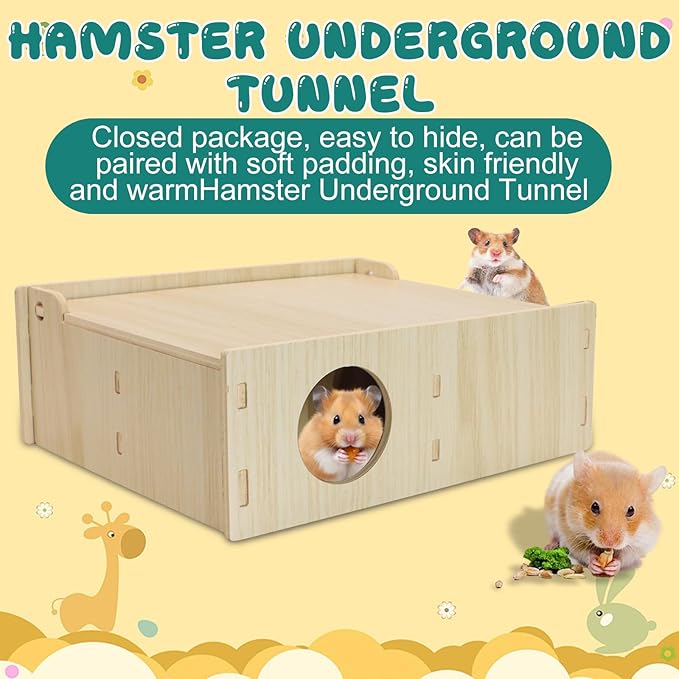 Hamster and Mouse Wooden Tunnel Cage Secret Peep Shed Chamber Hideout & Tunnel Exploring Toys