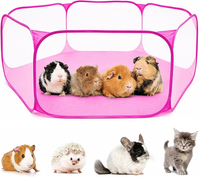 RYPET Guinea Pig Playpen - Breathable & Transparent Pet Playpen Pop Open Outdoor/Indoor Exercise Fence, Portable Yard Fence for Guinea Pig, Rabbits, Hamster, Chinchillas and Hedgehogs