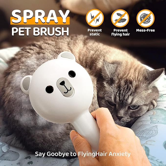 Pecait Cat Steam Brush, Self Cleaning Pet Spray Hair Removal Comb with Release Button, 3 in 1 Cat Brush for Indoor Cats for Shedding, Waterproof Pet Grooming Brushes for Long Short Haired Dogs Cats
