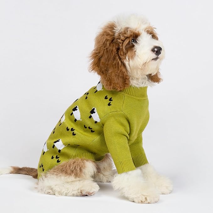Fitwarm Funny Sheep Sweater, Thermal Winter Clothes for Small Dogs, Boy & Girl Dog Holiday Clothes, Doggy Pullover Jumper, Pet Outfit, Black, Green, White, XL