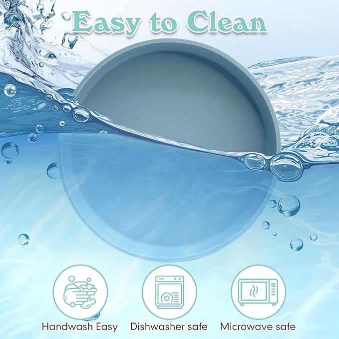 Silicone Cat Food Bowl Shallow Dishes 5.9in Wide Cats Bowls Kitty Plates Relief Whisker Fatigue Puppy Feeding Bowl for Dry Food and Wet Food Indoor (Round Blue)