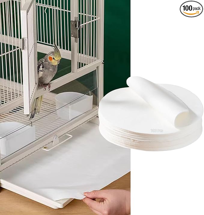 MANON ROSA Bird Cage Liner Papers,100pcs Disposable Non-Woven Parrort Cage Liner, Precut Absorbent Leakproof Bird Carrier Cleaning Birdcage Accessories (Round (11''D))
