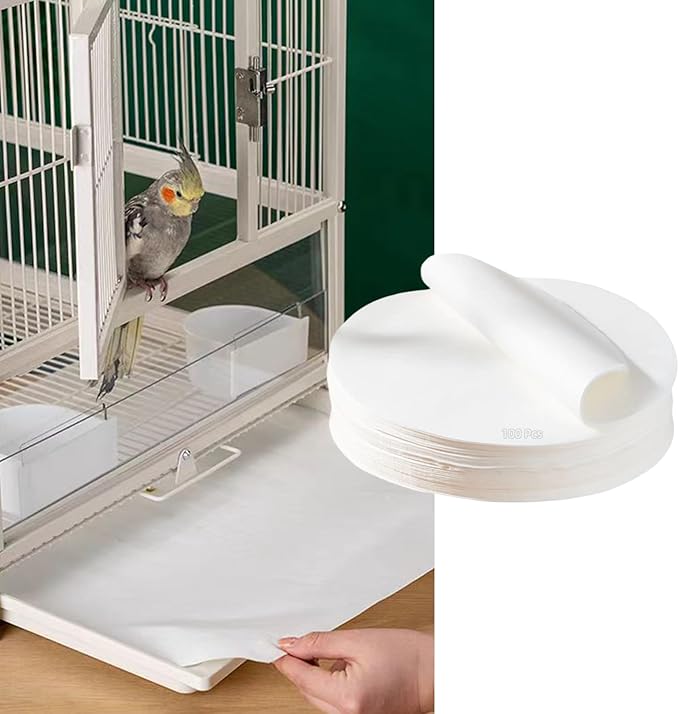MANON ROSA Bird Cage Liner Papers,100pcs Disposable Non-Woven Parrort Cage Liner, Precut Absorbent Leakproof Bird Carrier Cleaning Birdcage Accessories (Round (15.4''D))