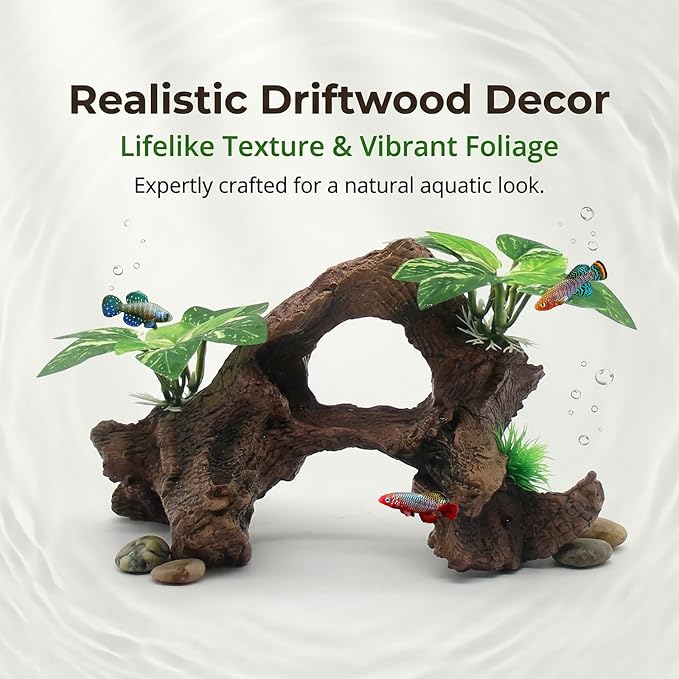 relaqcc Fish Tank Decorations Artifical Driftwood Cave Aquarium Decoration Ornaments Silk Aquarium Plants for Betta Fish Tank Accessories