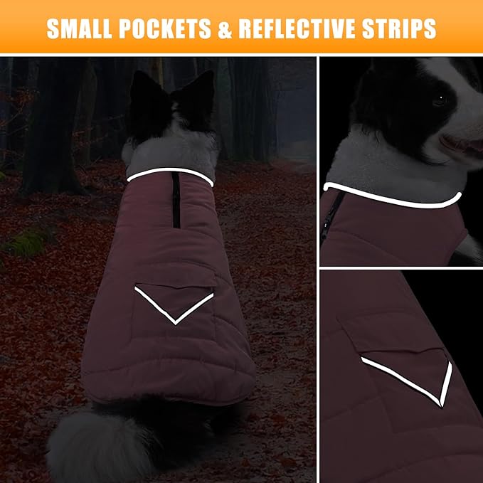 iBuddy Dog Winter Coat for 2X- Large Dogs, Easy on XXL Dog Snow Jacket Velcro Waterproof Pet Puffer Clothes with Harness Hole Adjustable Reflective Quilted Pet Cold Weather Vest for Girl Female